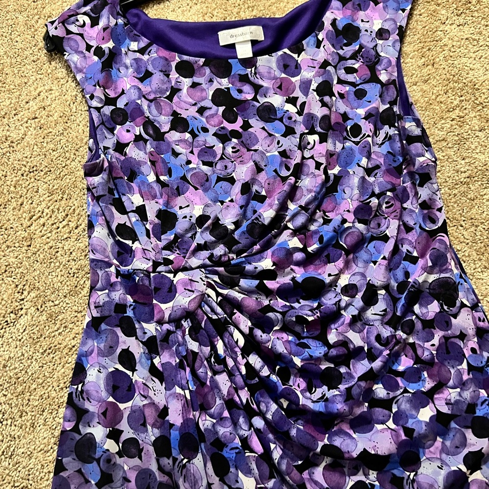 Dressbarn Purple Print Sheath Ruched Dress - Picture 3 of 8